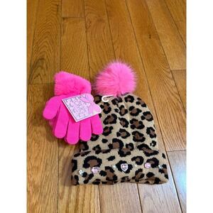 Miss Gwen's OMG Accessories Girls Leopard Beanie and Pink Gloves Set LEP-PKGH123